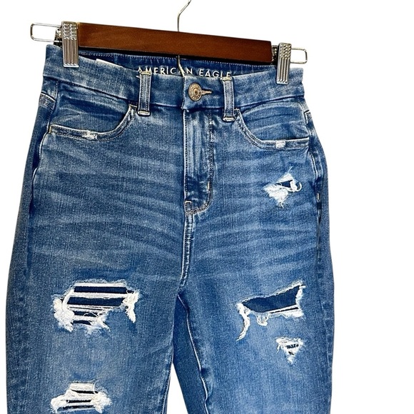American Eagle Dream Jean Women 00 Reg 23x27.5  Curvy Hi Rise Jegging Distressed - Picture 2 of 11